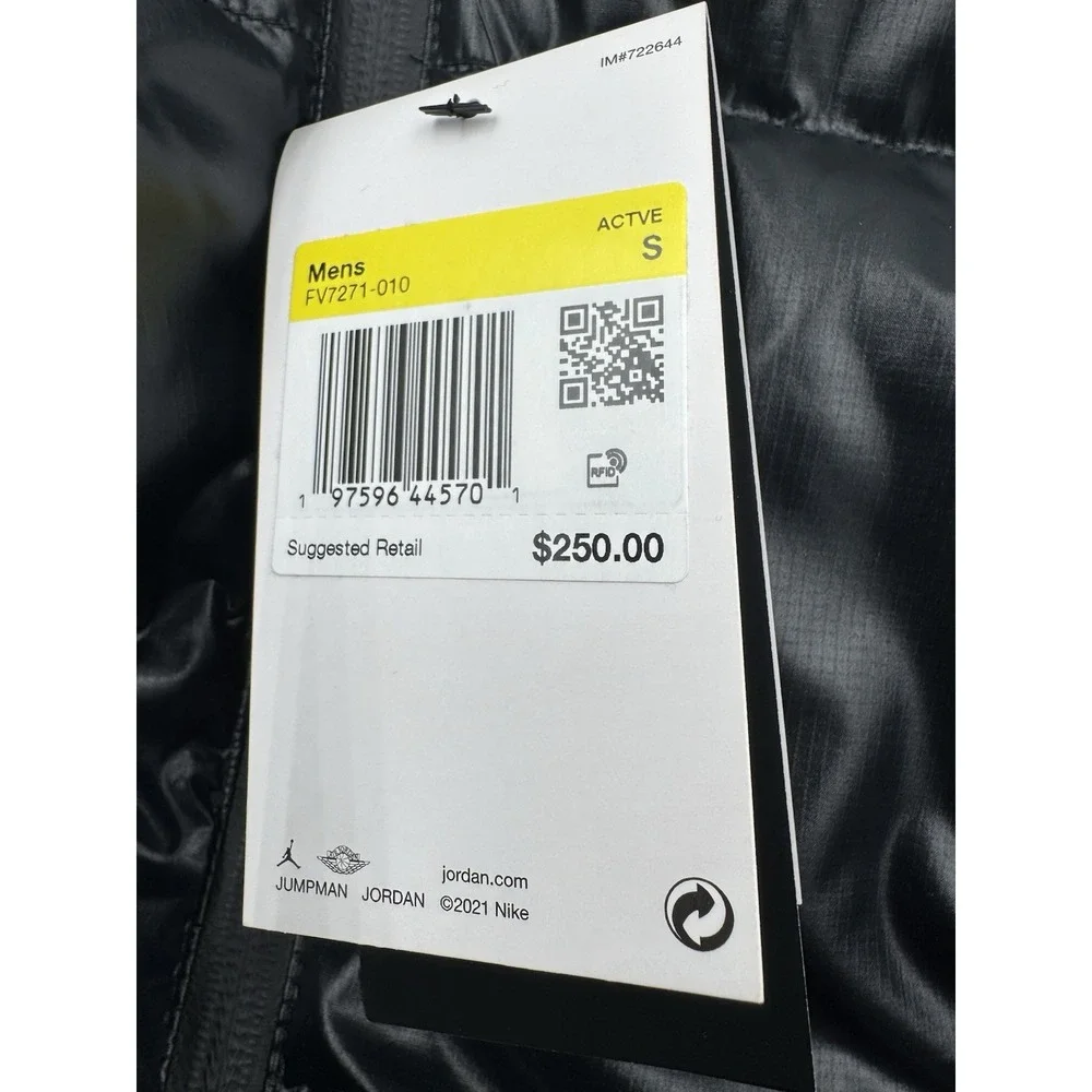 Jordan Flight Men's Down Puffer Jacket Therma-Fit Insulated Black FV7271-010 Sm